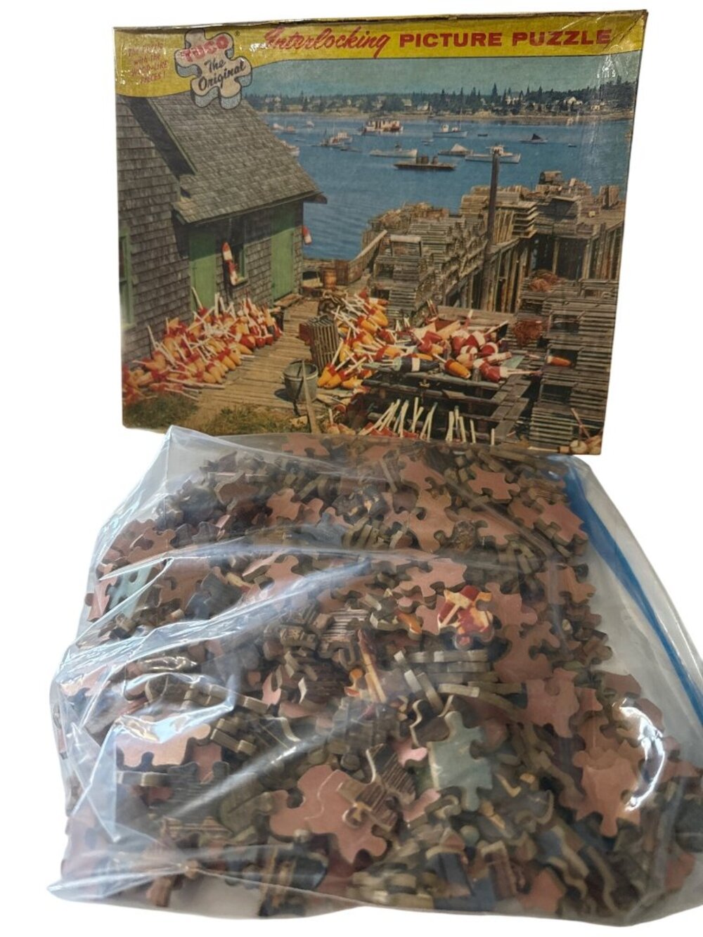 VTG Tuco Interlocking Picture Puzzle Lobster Fishing Village Maine 350-400 Pcs